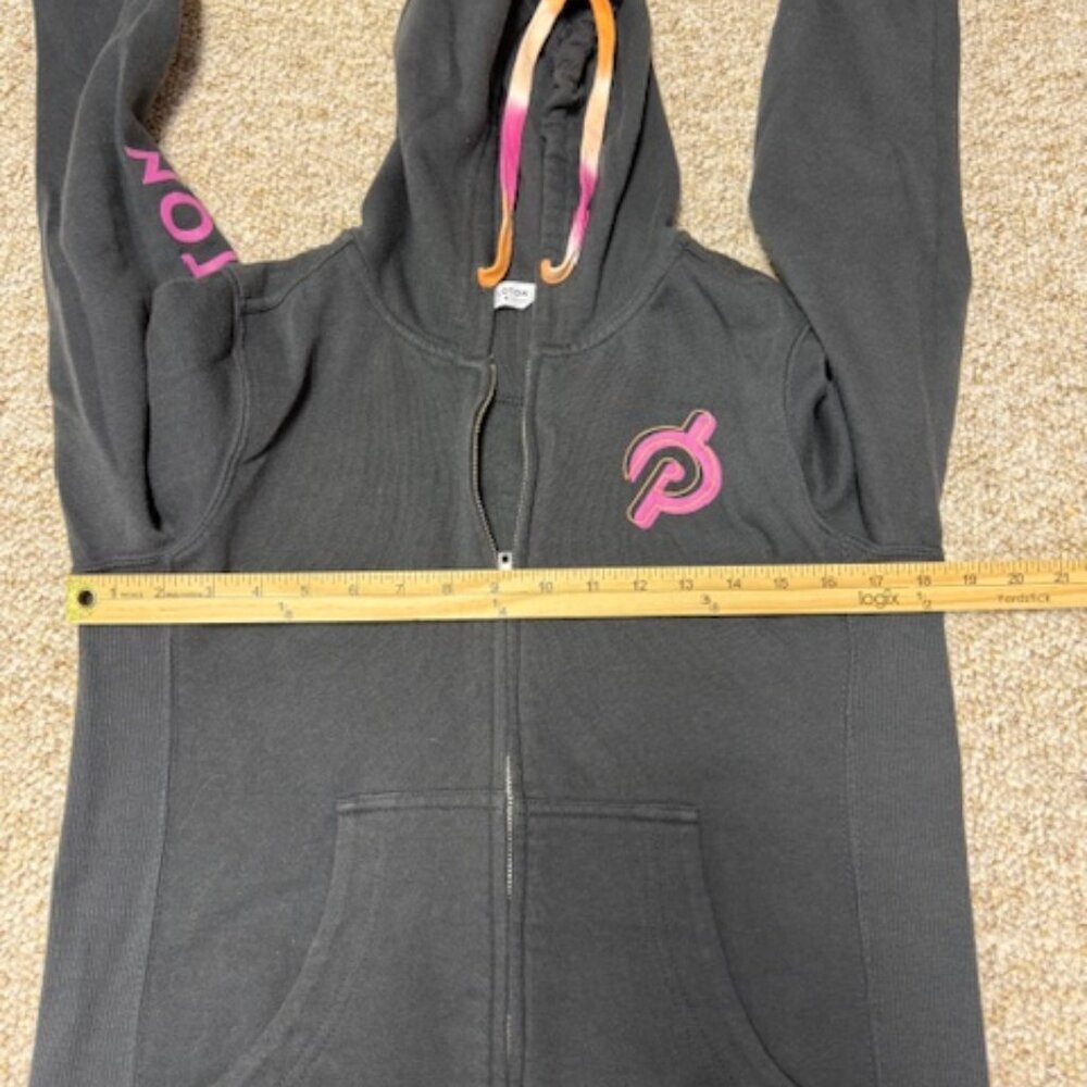 PELOTON ultimate fleece full zip hoodie black charcoal logo tie dye Sz Small - Picture 3 of 11